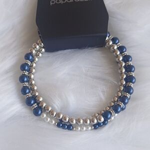 Paparazzi Navy and Silver Beaded Spiral Bracelet